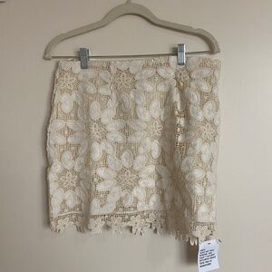 Topshop Lace Mini Skirt with Floral Trim in Ivory